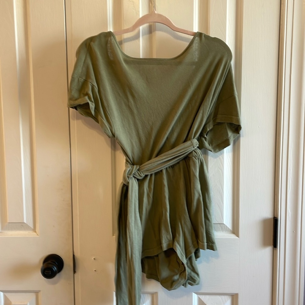 Free People Romper, Olive Green, Open Back With Tie Belt, size XS